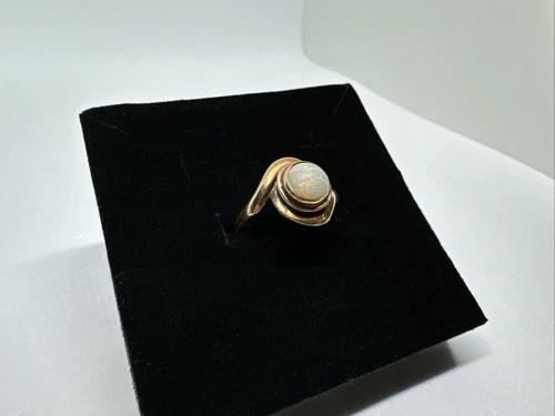 VTG 10K Yellow Gold Art Deco Opal Ring Sz 6.25 Church & Co Twist, Spiral