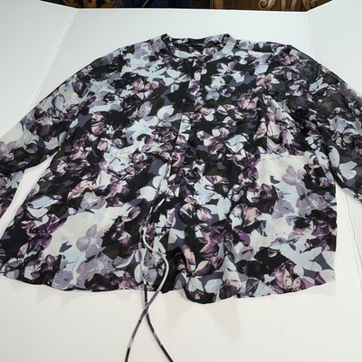 Simply Vera Women s Floral Long Sleeve Tie Waist Top Size PXL Purple
