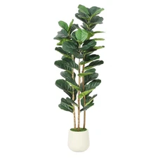 5FT Artificial Fiddle Leaf Fig Tree - Faux Rubber Tree with White Pot - Tall ...