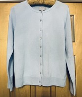 PURE COLLECTION CREW NECK CASHMERE CARDIGAN  AQUAMARINE BABY BLUE UK 12  NEW  WT