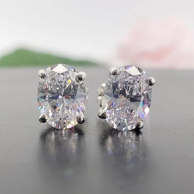 RARE 5.60 Ct Certified Oval Cut White Diamond Solitaire Studs-Great Luster !