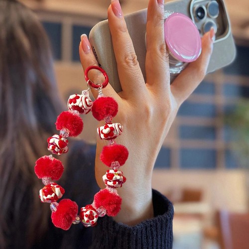 Red Bead Keychain Accessories DIY Headphone Bag Accessory New Year Atmosphere - Photo 8 sur 17
