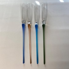 Set Of 4 Multi Color Champagne Flutes~18&rdquo; Glass Long Stem Footless
