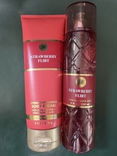Bath  Body Works Strawberry Flirt Full Size Fragrance Mist Body Cream Lot X2