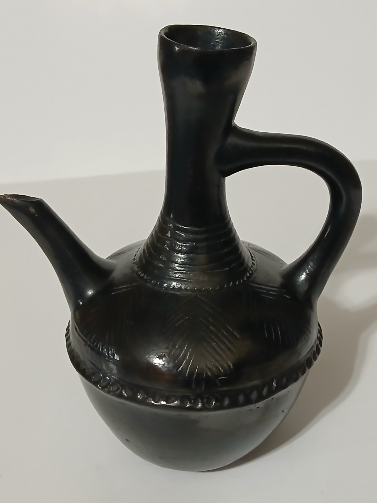 Vintage Ethiopian Black Ceramic Coffee Pot With Handle And Spout
