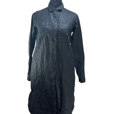 Black Linen Shirt Dress Long Sleeve Button Front Pockets whimsigoth EVERLANE