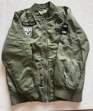 H&M Boys Green Bomber Jacket Full Zip Polyester Army Theme Size 8-10Y