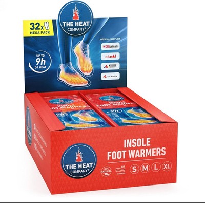 THE HEAT COMPANY Insole Foot Warmers 32 Pairs XL 9H of Warmth Air Activated