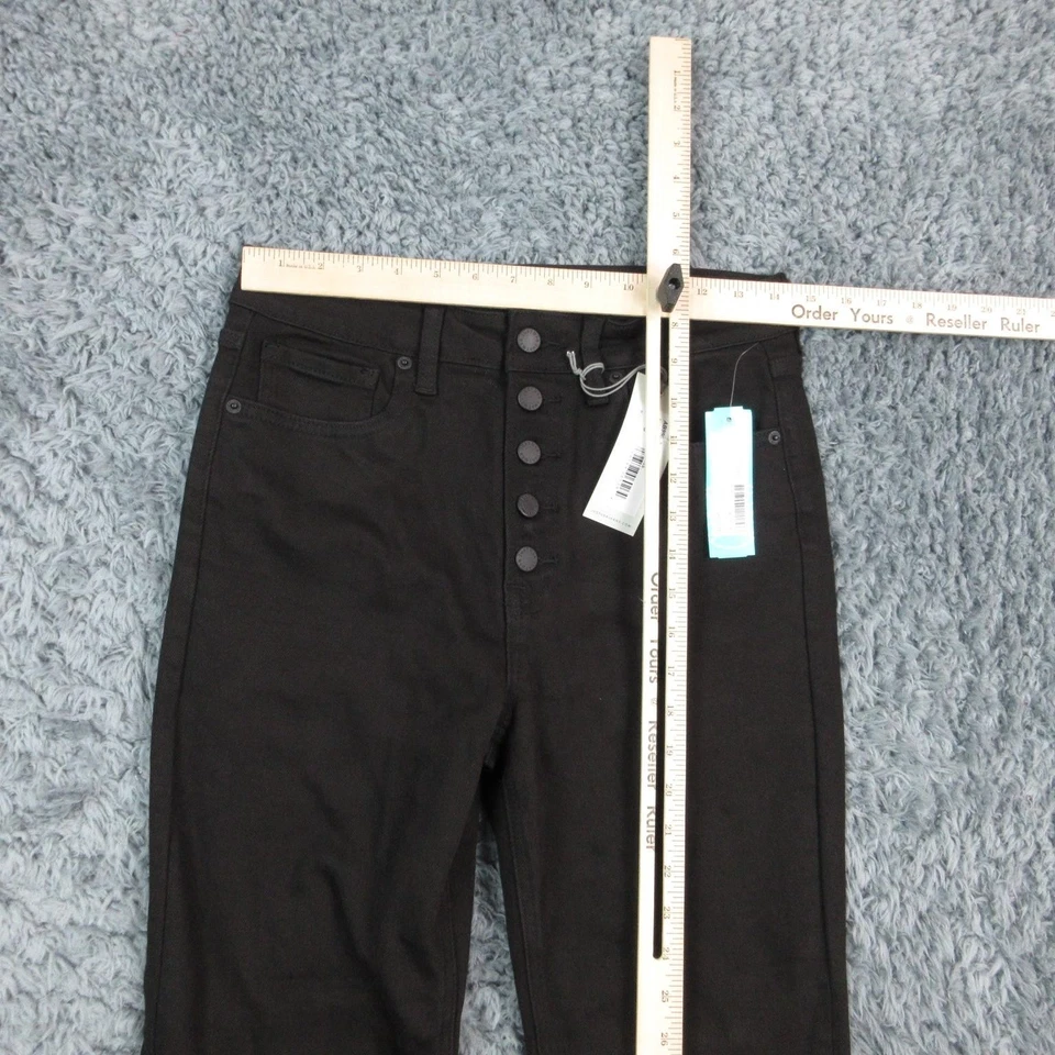 Pantalones de mezclilla Just USA para mujer 8 negros tiro alto botón mosca recortado dobladillo crudo 29x27* nuevos con etiquetas Foto 4 de 4