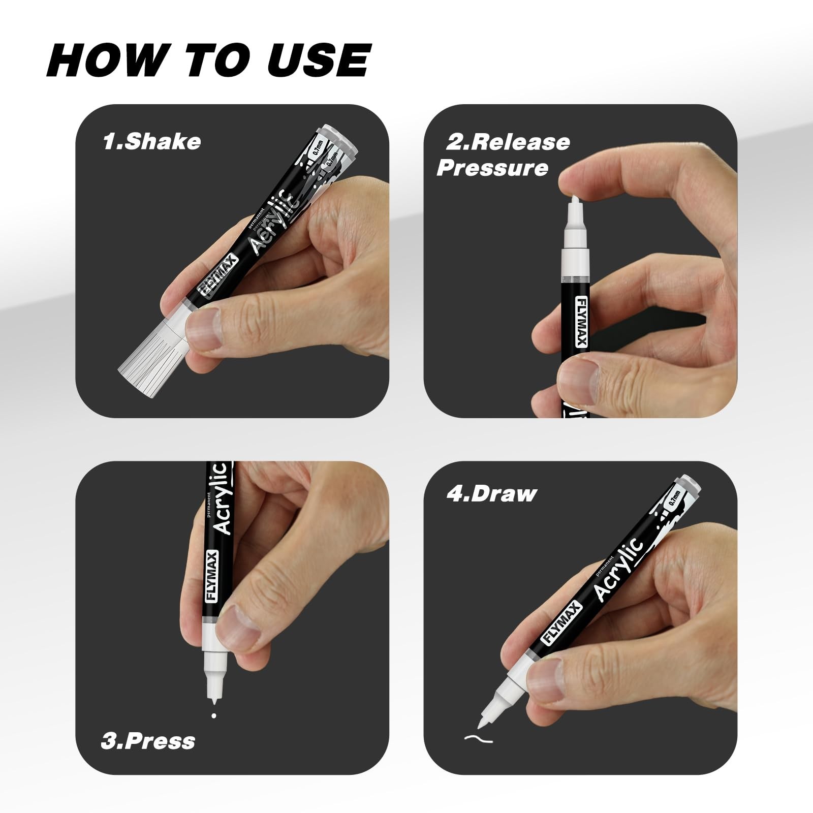 FLYMAX Grey Marker Paint Pens - Permanent Marker Pens Grey Acrylic Paint