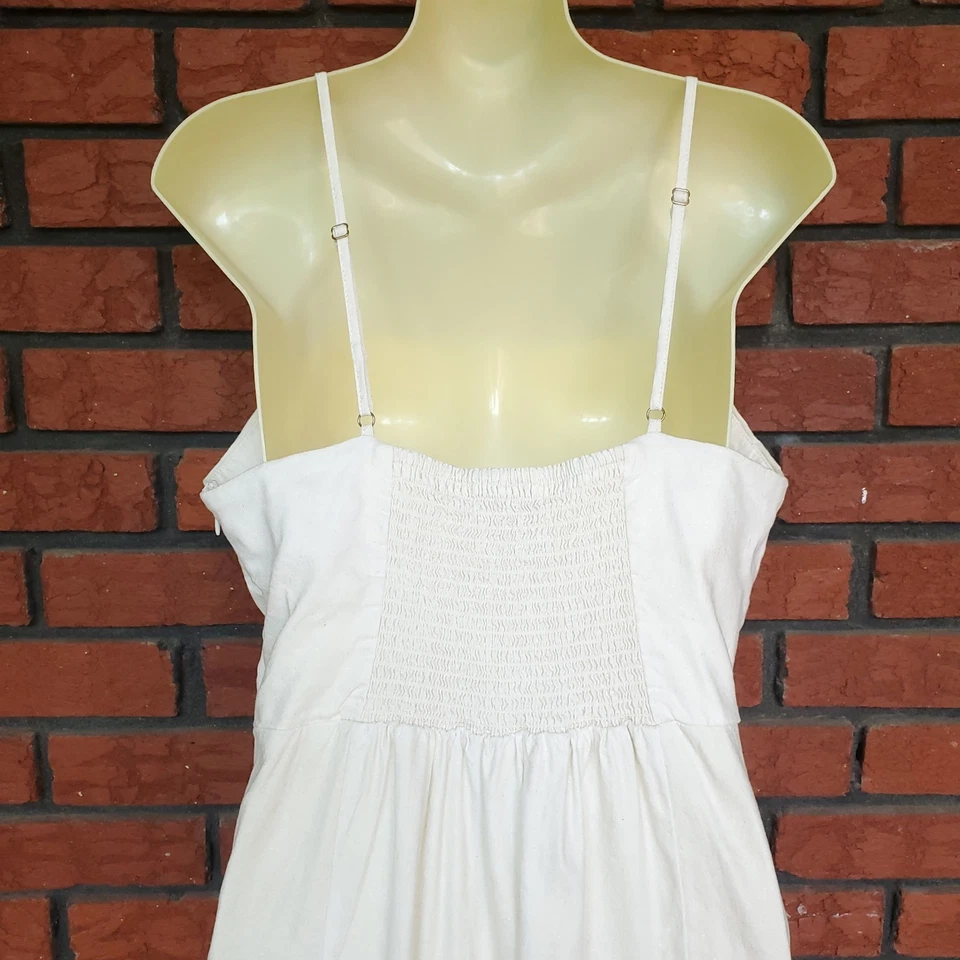 Vestido Halston Talla 8 Mezcla de Lino Cuello Cuadrado Funda Midi Marfil Metálico Elastizado Foto 3 de 4