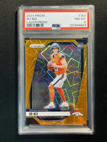 2024 Panini Prizm Bo Nix #309 Lazer Rookie RC Broncos PSA 8 UN56