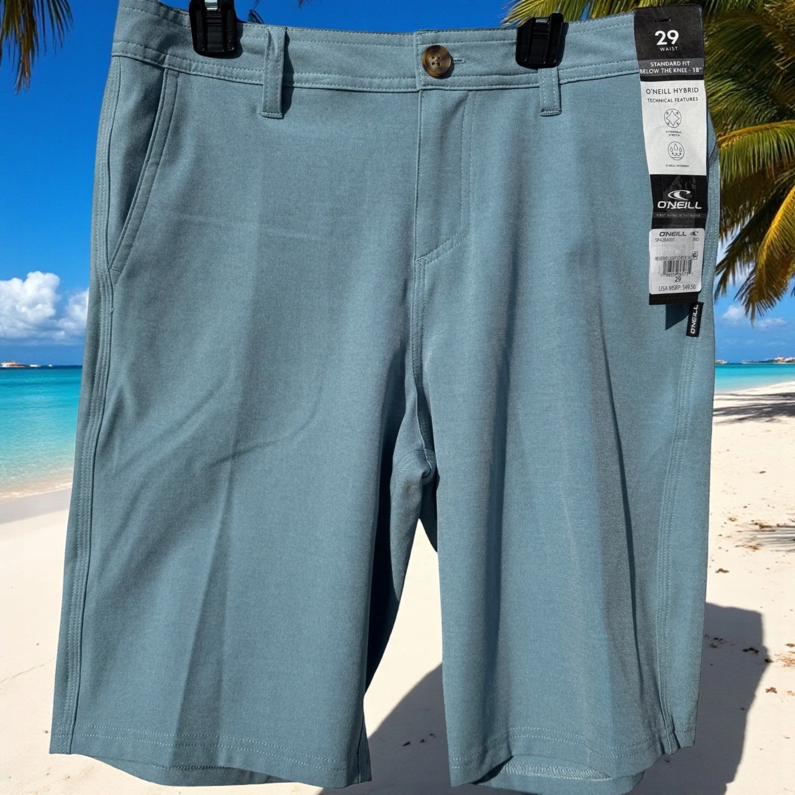 O'Neill Hyperfreak 18"Hybrid Shorts Mens 29 Blue Reserve Light Check Stretch Dry