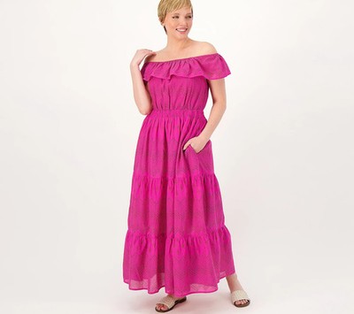 Destination 365 Off-the- Shoulder Dress-Hot Fuchsia-Small  A599085 NEW