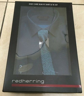  Red Hering langarm pflegeleichtes schmales Shirt & Krawatte Set 3 Farben neu mit Etikett UVP £ 28,49