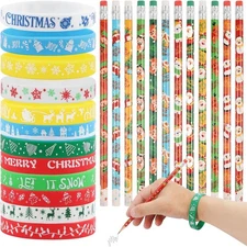 LOAVER 48 Pack Christmas Pencils Set,24 Pcs Christmas Pencils and 24 Pcs Silicon