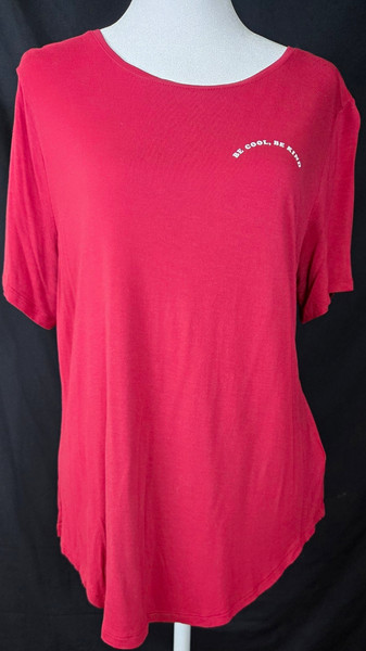 Old Navy Women’s L Red Solid Knit Pullover Scoop Neck Short Sleeve Slogan Tee735