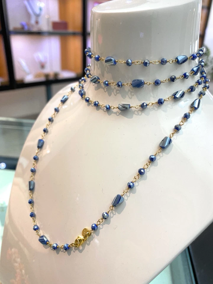 Collarino versatile sofisticato ematite tonalità blu placcato oro diWa Jewels - Immagine 4 di 4