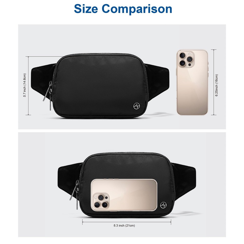 Belt Bag Large 2L, Nylon Fanny Pack Purse for and Men with Adjustable Strap, ...
