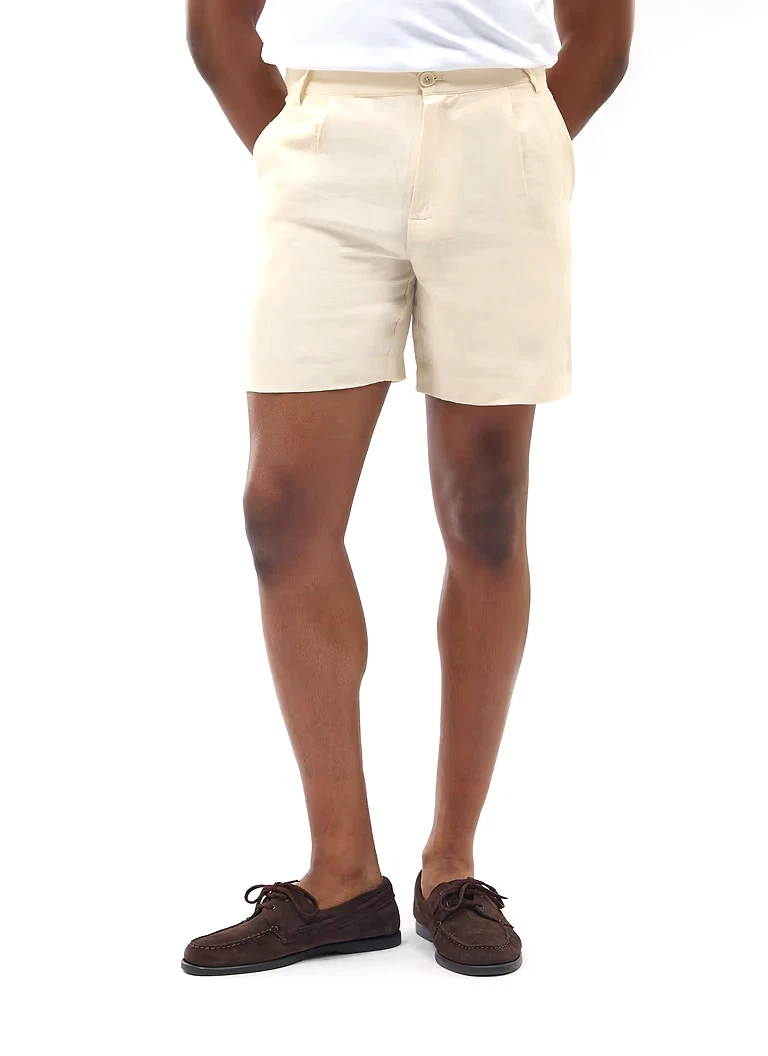 Percival Pleated Linen Shorts Stone Cream Natural 34" BNWT RRP £89