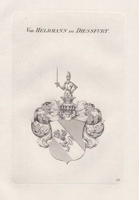 1830 Heldmann To Diessfurt Coat Of Arms Copper Engraving Heraldry