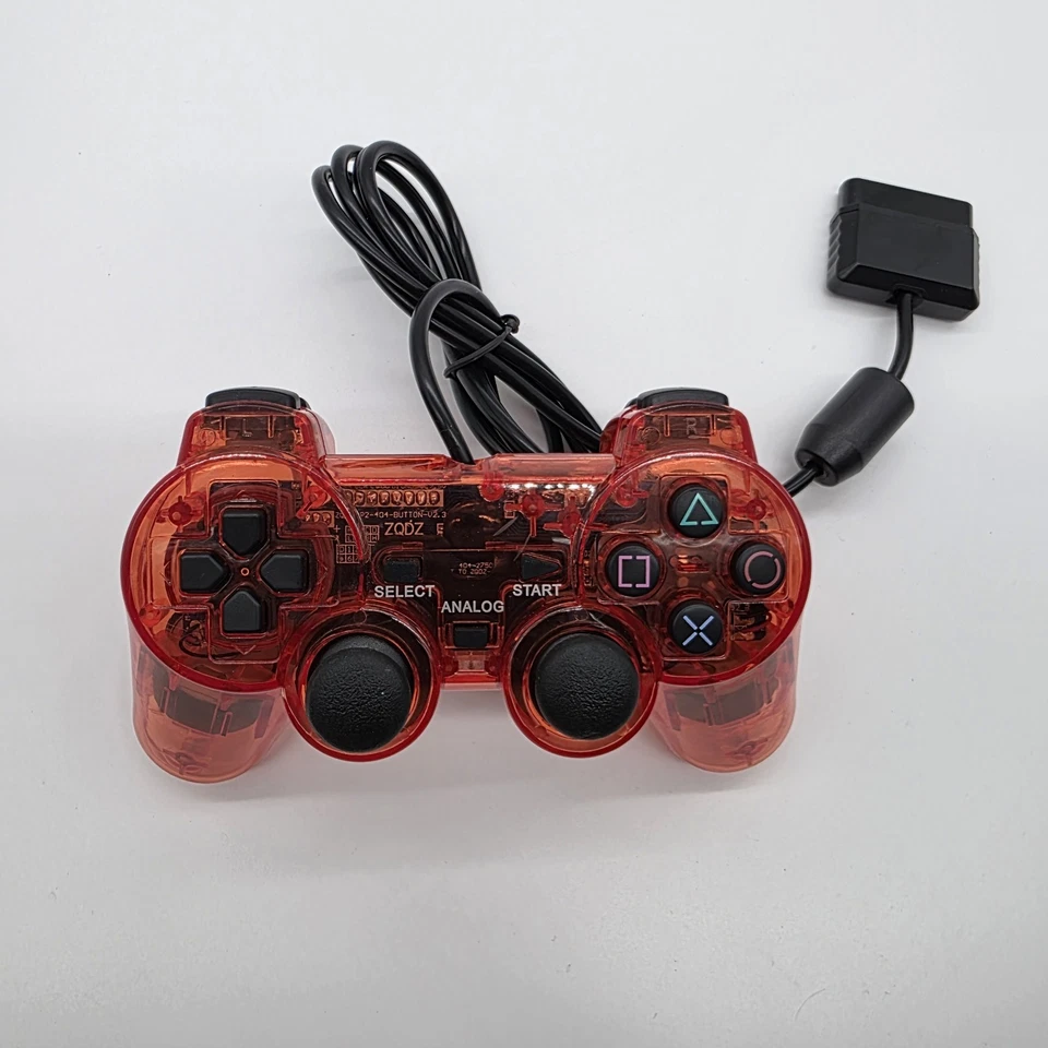Wired 5.5ft Set of 2 Vibration Controller Gamepad for PS2 & PS1 Transparent Red - Image 3 of 4