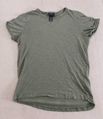 H&M T-Shirt Womens M Green Slub Knit Crew Neck Short Sleeve Pullover Casual