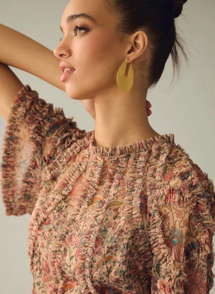 Anthropologie Mac Duggal Short-Sleeve Tulle Midi Dress 16 NWT Floral Very HTF - Image 4 of 4