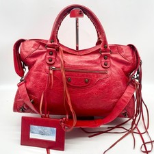 BALENCIAGA The City bag 2way Handbag Red Leat...