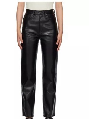 Global Identity 90s Pinch Waist Black Soft Leather Pants Size 4 Made In Korea