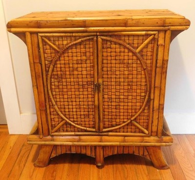 Mid Century Modern Hollywood Regency Bamboo Cabinet Night Stand Asian Style Ebay