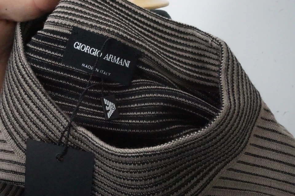 Suéter Tejido Giorgio Armani Etiqueta Negra Marrón Negro Mezcla Seda Talla 48 NUEVO Foto 4 de 4