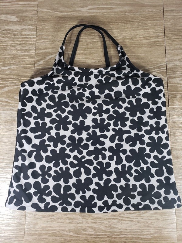 Marimekko For Target Girls Swim Top SZ L Black & Grey Crossed Spaghetti Straps 