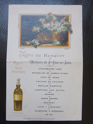 Menü Bankett der Harmonie von Saint Paul-en-Jarez von 1910.