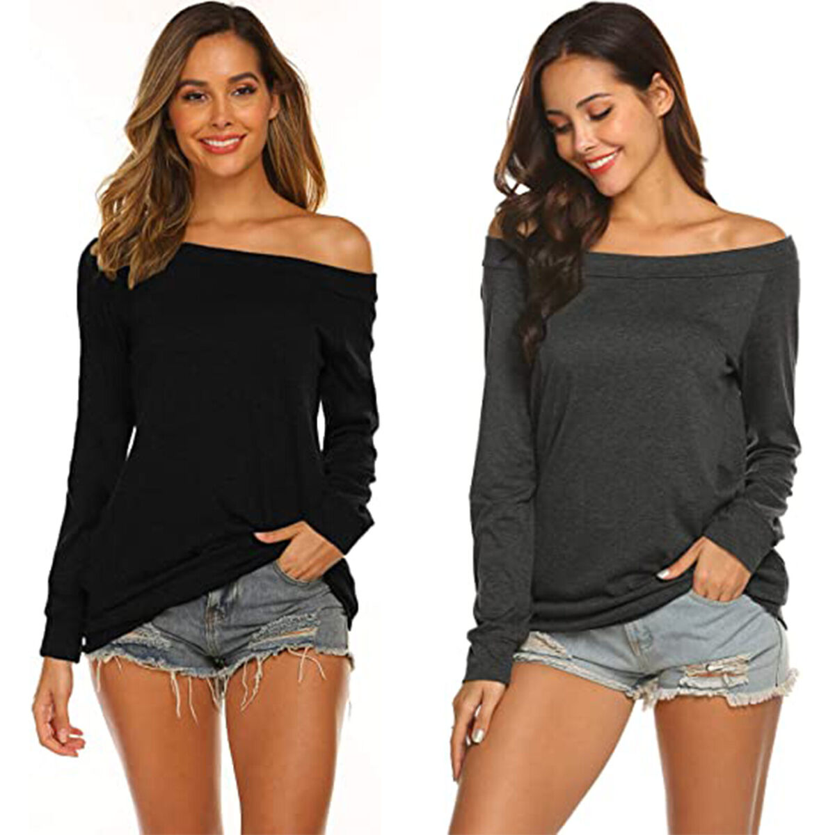 Off-The-Shoulder Long Sleeve Casual T-Shirt Off-The-Shoulder Long Sleeve Casual T-Shirt