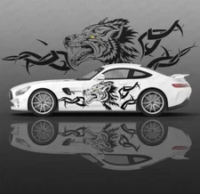 2Pcs Black Car Body Side Door Stickers Running Wolf Totem Vinyl Decals Universal