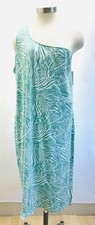 NWT NINE WEST Women Sleeveless Pullover One Shoulder Green Blue Dress Plus Sz 3X