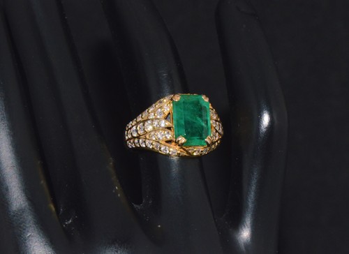 Zertifizierter natürlicher 3,89CTS VS F Diamant Smaragd 18K massiver Gold Vintage Ring - Bild 6 von 17