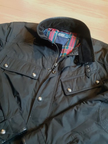 Polo Ralph Lauren Bikerjacke Herren Large L XL schwarz Vintage 90er Jahre Mantel Lederbesatz - Bild 4 von 12