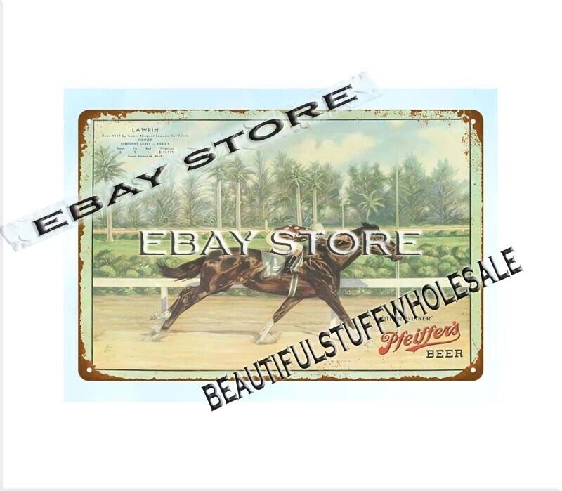 Vintage Beer Horse Racing Tin Sign for Man Cave or Tavern Wall Decor  