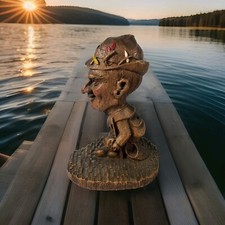 Vintage 1940s Wooden Shoe Brush Pipe Tobacco Holder Carved Man Figurine 6" VTG