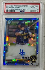 Hedbert Perez 2021 Bowman Chrome Sapphire 1st Year Autograph Auto PSA 10 Brewers