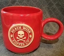 Death Wish Coffee Red Mug  Handmade ceramic  DWCC SKULL CROSSBONES Logo In Store