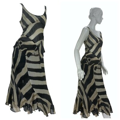 Tom Ford for Yves Saint SS 2002 Laurent Animal Printed Silk Chiffon Dress Set L