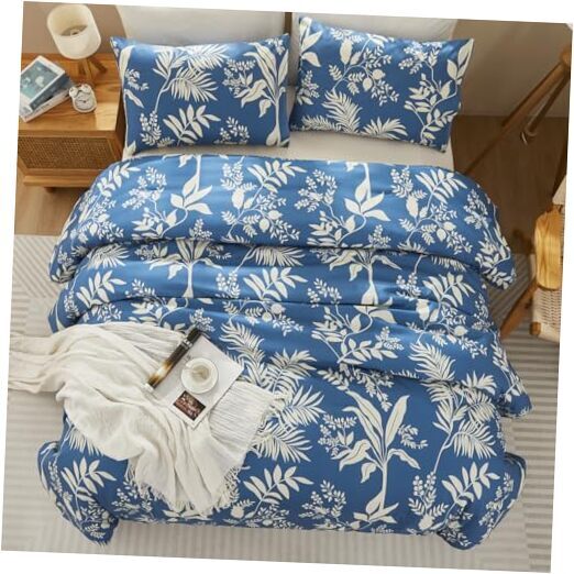 Floral Queen Size Comforter Sets Botanical Farmhouse Queen(3PCS) Navy Blue