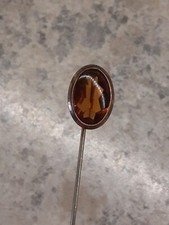 Vintage Goldtone Faceted Amber Color Stone Stick/Hat/Lapel Pin 2.75