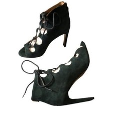 Nine West Green Gladiator Heel Sandal Velvet Criss Cross Size 5 Shoe Strappy