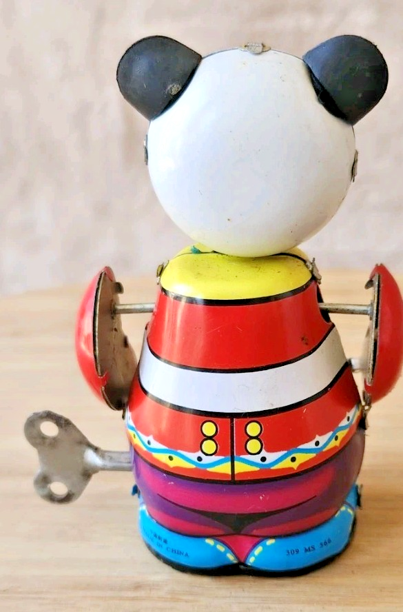 Jouet Mécanique Panda Battant Tambour – Tôle, Mécanisme, Neuf De Stock, Parfait état