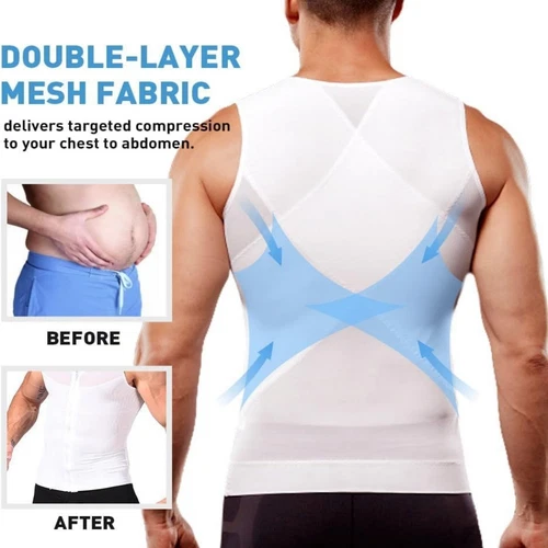 Men Slimming Body Shapewear Gynecomastia Compression Vest Zip Up Shirt Tank Tops - Picture 4 of 24