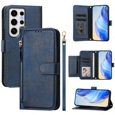 For Samsung Galaxy S24 Plus S22 Ultra S23 FE Leather Zip Wallet Phone Case
